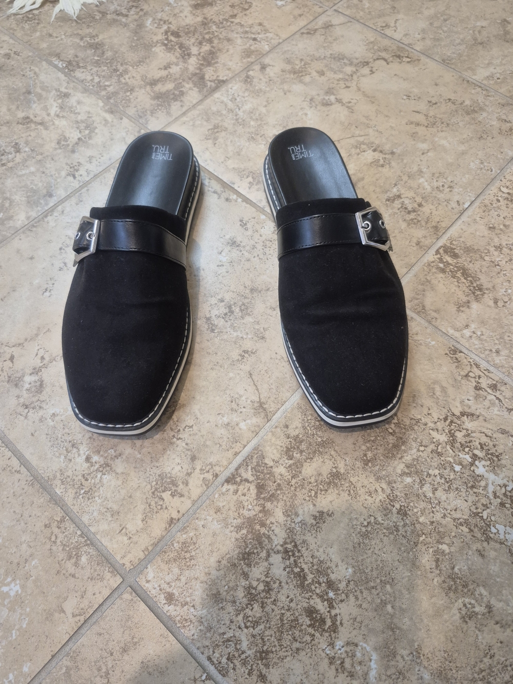 Black Slip-On Mule Loafers with Buckle